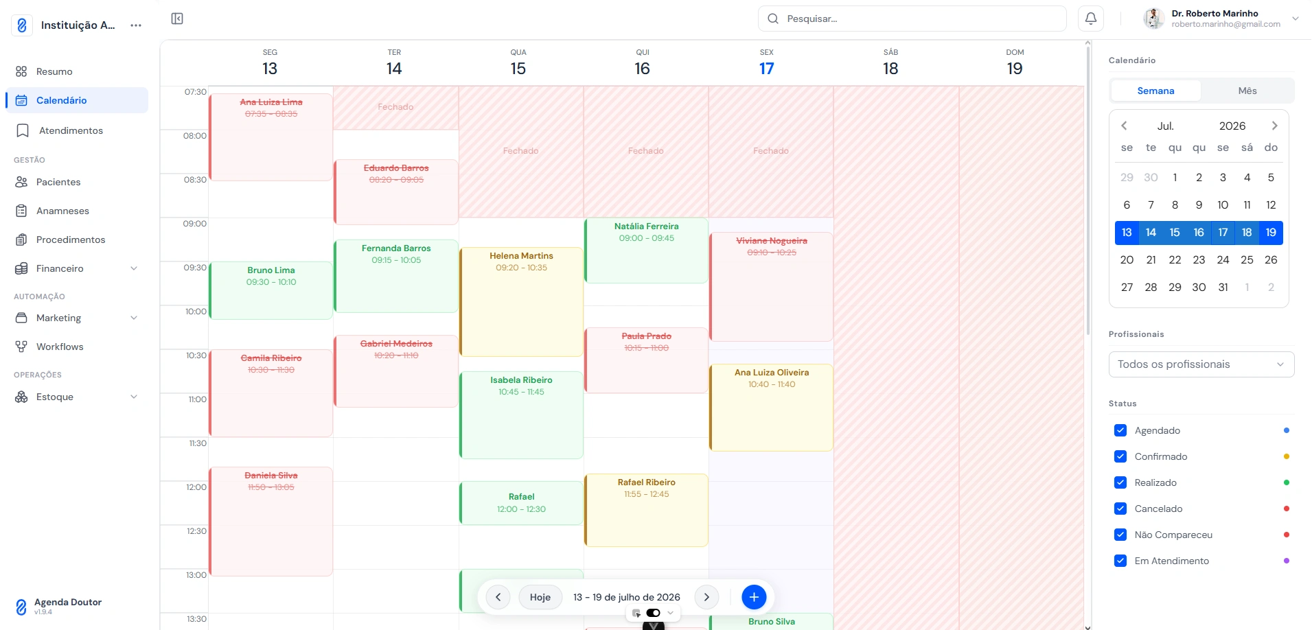 Tela da agenda médica online do Agenda Doutor